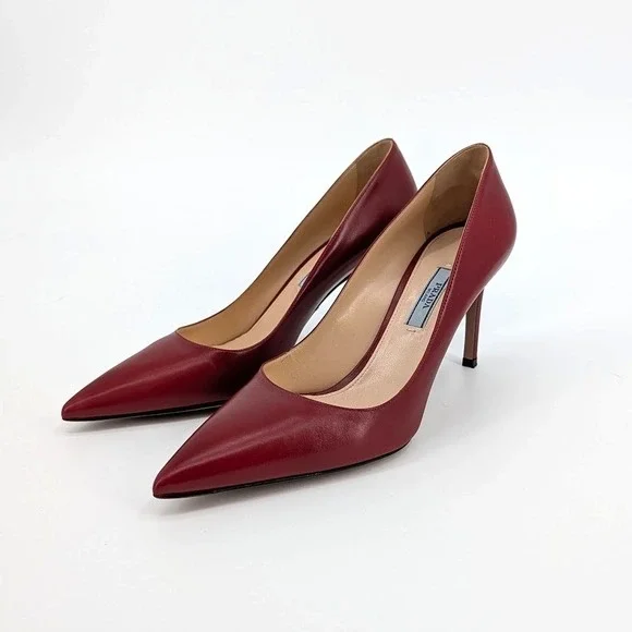 Prada Red Leather Pointed Toe Pumps Stiletto Heels Made in Italy Size 38.5 - Picture 1 of 9